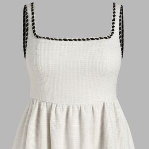 Cider Tweed U-neckline Solid Mini Dress Curve & Plus | White with Black Accents